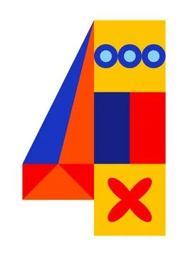 Number, numeral 4, four with abstract geometric pattern illustration 스톡 일러스트