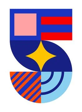 Number, numeral 5, five with abstract geometric pattern illustration 스톡 일러스트