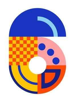 Number, numeral 6, six with abstract geometric pattern illustration Stock Illustration