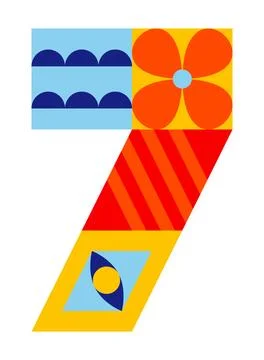 Number, numeral 7, seven with abstract geometric pattern isolated Stock Illustration