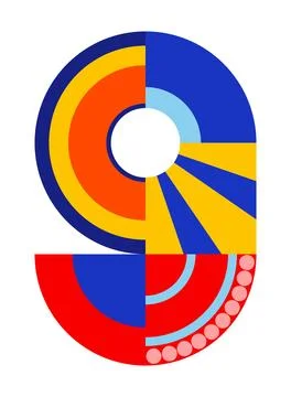 Number, numeral 9, nine with abstract geometric pattern illustration Stock Illustration