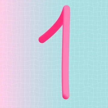 Number one 3d neon liquid logo text design. Cute retro style gradient print. Stock Illustration
