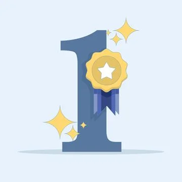 Number one with a badge symbolizes priority and exceptional quality Stock Illustration