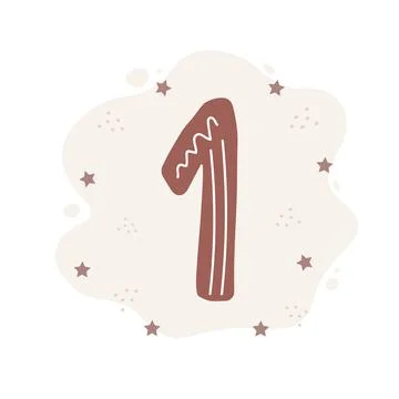 Number one in boho style. Cute doodle element for birthday card template Stockillustratie