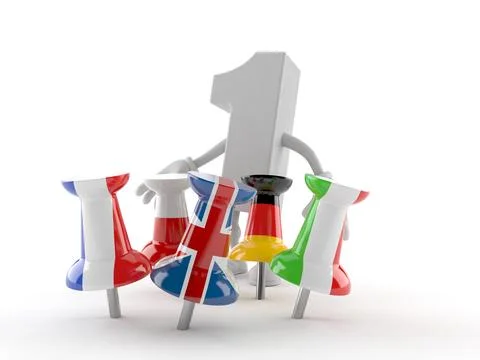 Number one character with thumbtacks in flags Stock Illustration