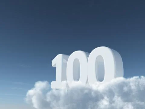 Number one hundred on clouds - 3d rendering Illustrazione stock