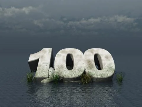 The number one hundred at the ocean - 3d illustration Stock Illustration