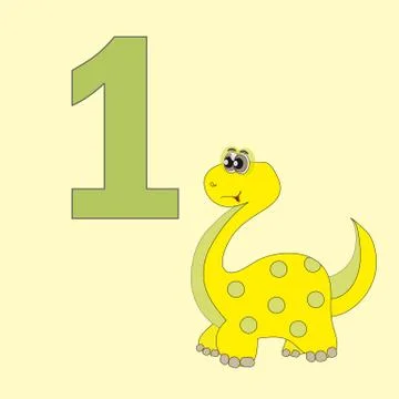 Number one. One dinosaur (Brachiosaurus). Stock Illustration