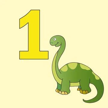 Number one. One dinosaur (Brachiosaurus). Stock Illustration