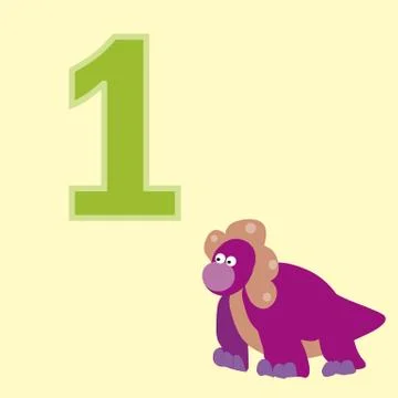 Number one. One dinosaur (Protoceratops). Stock Illustration