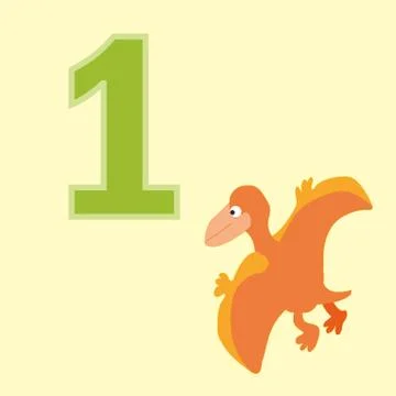 Number one. One dinosaur (Pteranodon). Stock Illustration