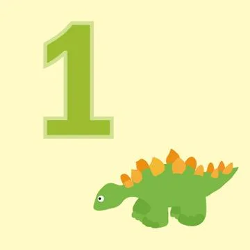Number one. One dinosaur (Stegosaurus). Stock Illustration