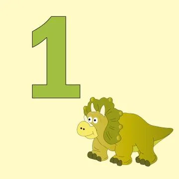 Number one. One dinosaur (Triceratops). Stock Illustration