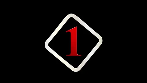 Number one symbol is framed by a silver rhombus on a black background Stock Footage 301210458