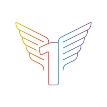 Number one thin lines, set of icons with wings Stock Illustration