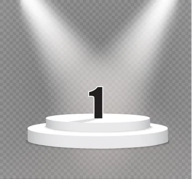 Number one.podium on a transparent background.lit white scene.the podium of Stock Illustration