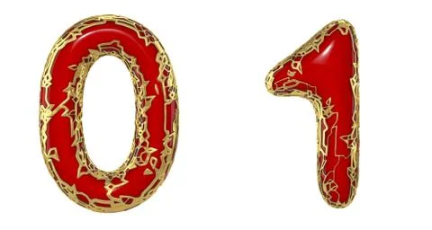 Number set 0, 1 made of realistic 3d render golden shining metallic. Collection Stock Illustration