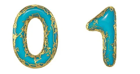 Number set 0, 1 made of realistic 3d render golden shining metallic. Collection Stock Illustration