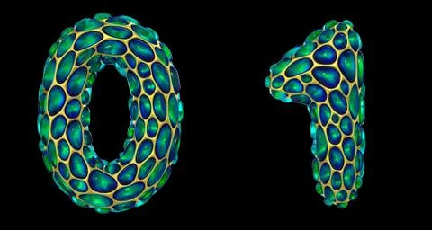Number set 0, 1 made of realistic 3d render golden shining metallic. Collection Stock Illustration
