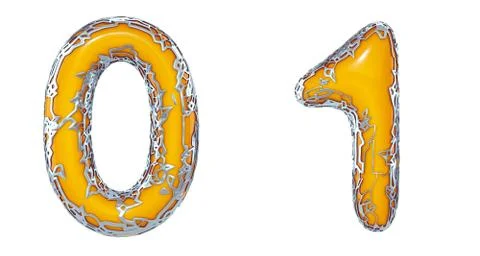 Number set 0, 1 made of realistic 3d render silver shining metallic. Collection Stock Illustration