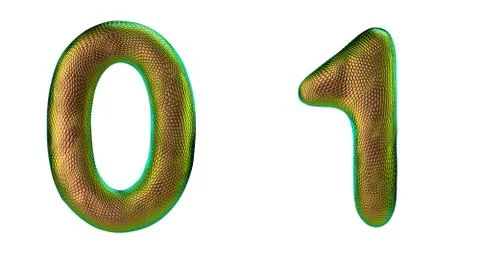 Number set 0, 1 made of realistic 3d render gold color. Collection of natural Stock Illustration