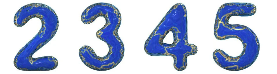 Number set 2, 3, 4, 5 made of realistic 3d render golden shining metallic Stock-Illustration