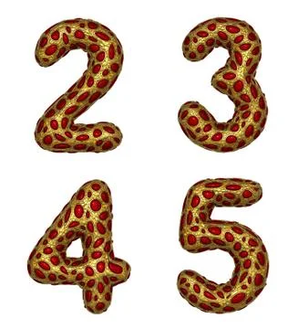 Number set 2, 3, 4, 5 made of realistic 3d render golden shining metallic. Stock Illustration