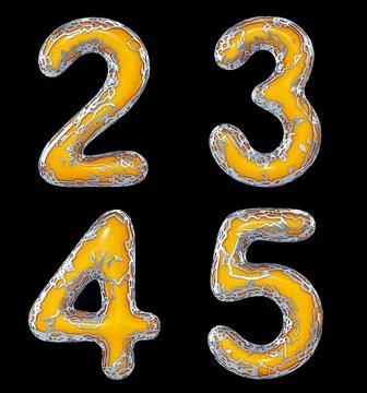 Number set 2, 3, 4, 5 made of realistic 3d render golden shining metallic Stock Illustration