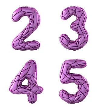 Number set 2, 3, 4, 5 made of pink color plastic. Illustrazione stock