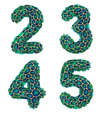 Number set 2, 3, 4, 5 made of realistic 3d render golden shining metallic Stock Illustration