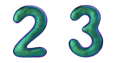 Number set 2, 3 made of realistic 3d render green color. Collection of natural Stock Illustration