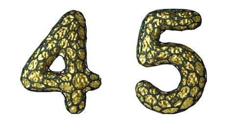 Number set 4, 5 made of realistic 3d render golden shining metallic. Illustrazione stock