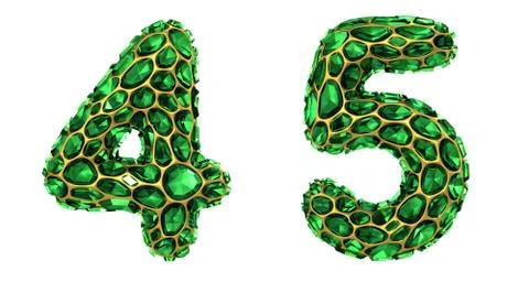 Number set 4, 5 made of 3d render diamond shards green color. Illustrazione stock