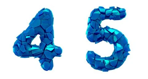 Number set 4, 5 made of 3d render plastic shards blue color. Illustrazione stock