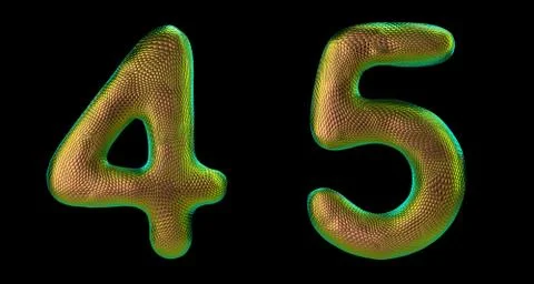 Number set 4, 5 made of realistic 3d render gold color. Collection of natural Illustrazione stock