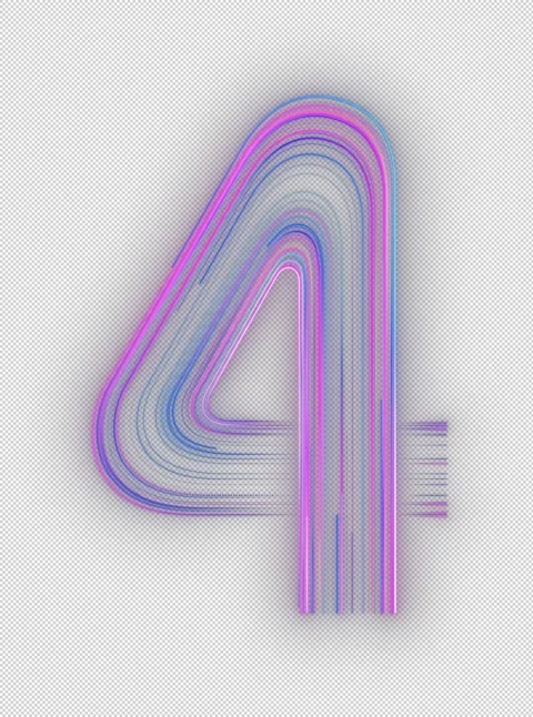 Number Set 4 modern digital. Laser ray appears on black background and zoom.. Video stock 317454325