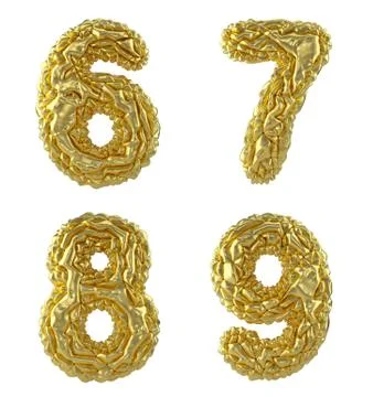 Number set 6, 7, 8, 9 made of crumpled foil. Collection symbols of crumpled gold Stock Illustration