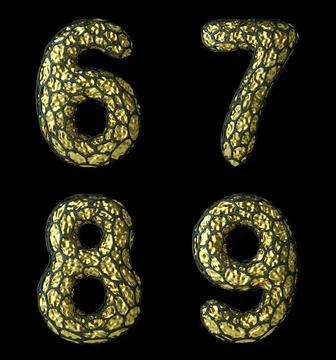 Number set 6, 7, 8, 9 made of realistic 3d render golden shining metallic. Stock Illustration