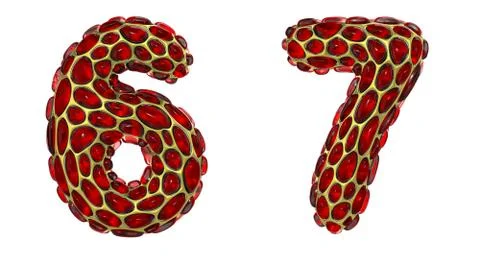 Number set 6, 7 made of realistic 3d render golden shining metallic. Collection Stock Illustration