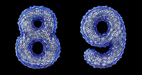 Number set 8, 9 made of blue plastic 3d rendering Illustrazione stock