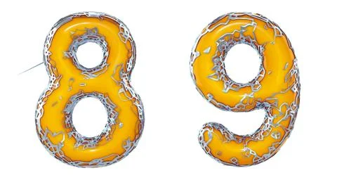 Number set 8, 9 made of realistic 3d render silver shining metallic. Collection Stock Illustration