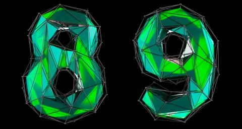 Number set 8, 9 made of green color glass. Illustration