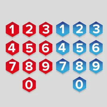 Number set hexagon button Stock Illustration