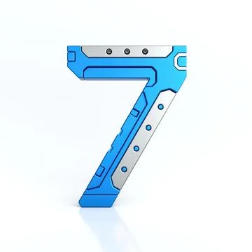 Number seven 3D sci-fi logo. Cyber technology abstract texture alphabet Illustrazione stock