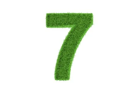 Number seven with green grass pattern. on white Stock Illustration