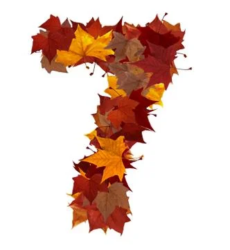 Number seven multicolored fall leaf composition isolated Stock Illustration