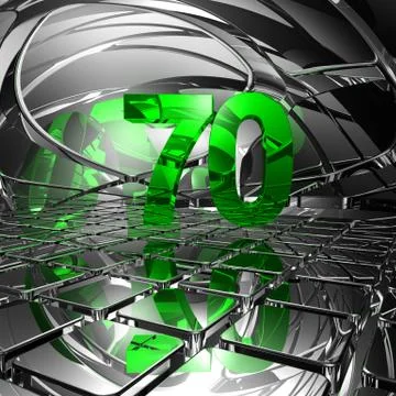 Number seventy in abstract mirror space - 3d illustration Illustrazione stock