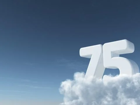 Number seventy-five on clouds - 3d rendering Illustrazione stock