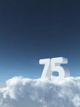 Number seventy-five on clouds - 3d rendering Stock Illustration