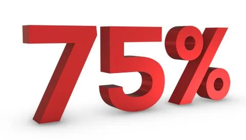 Number Seventy Five Percent 75% Red Sign 3D Rendering Isolated on White Backg Stock-Illustration